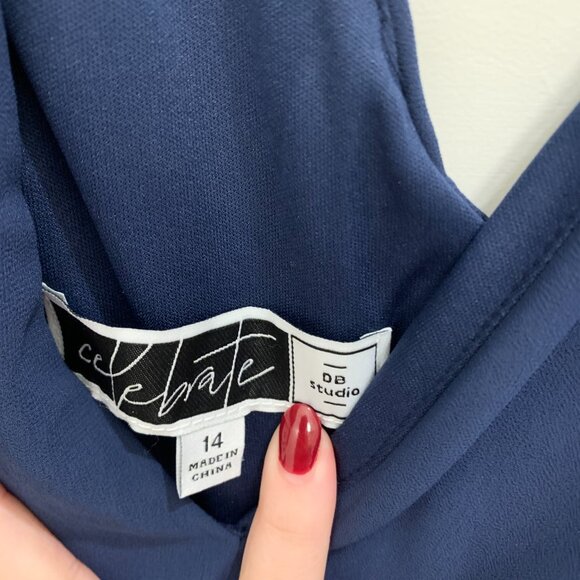 David's Bridal Flutter Sleeve Chiffon V-Neck Dress in Marine - Picture 4 of 5